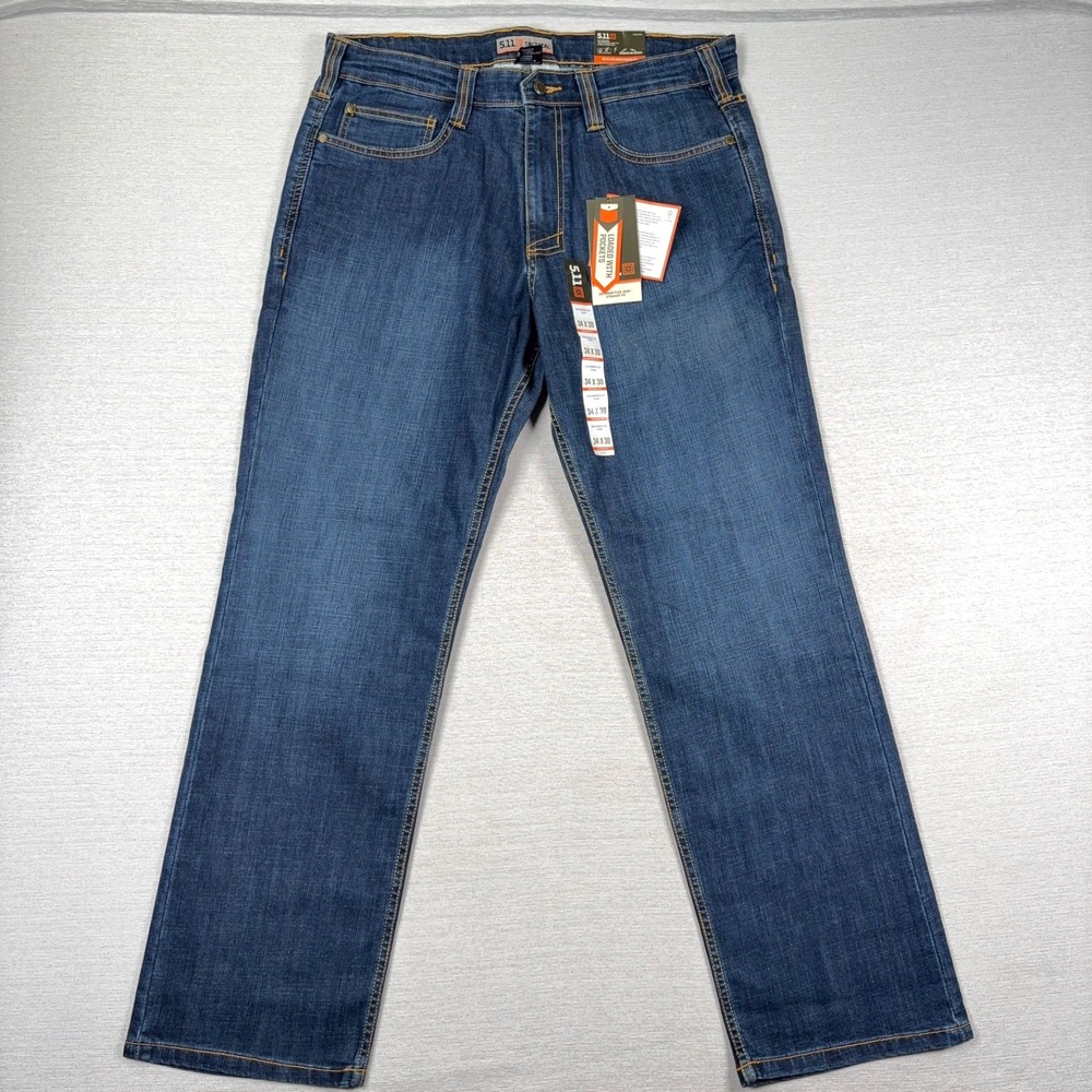 5.11 Tactical Defender Flex Regular Fit Jeans Mens 34x30 Stone Wash Indigo NEW